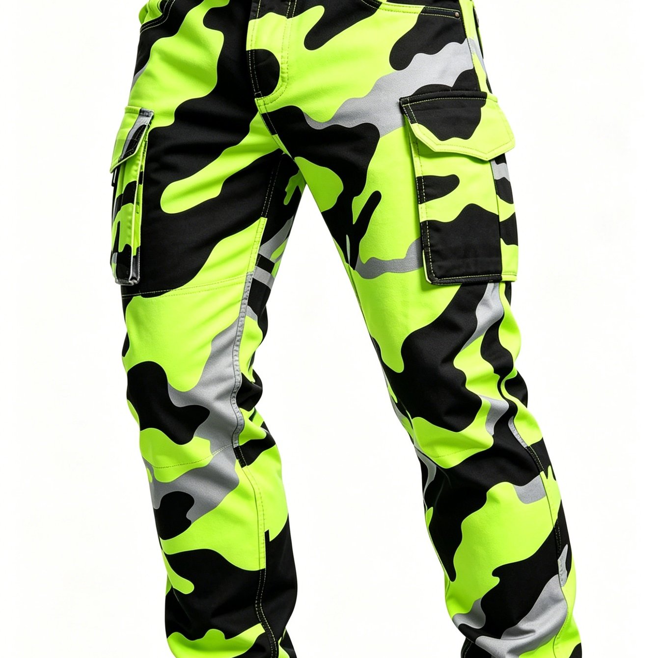 Image of 2026 Men's Fluorescent Green Camouflage Cargo Pants, Multi-pocket Casual Pants, Suitable For Outdoor Commuting And Daily