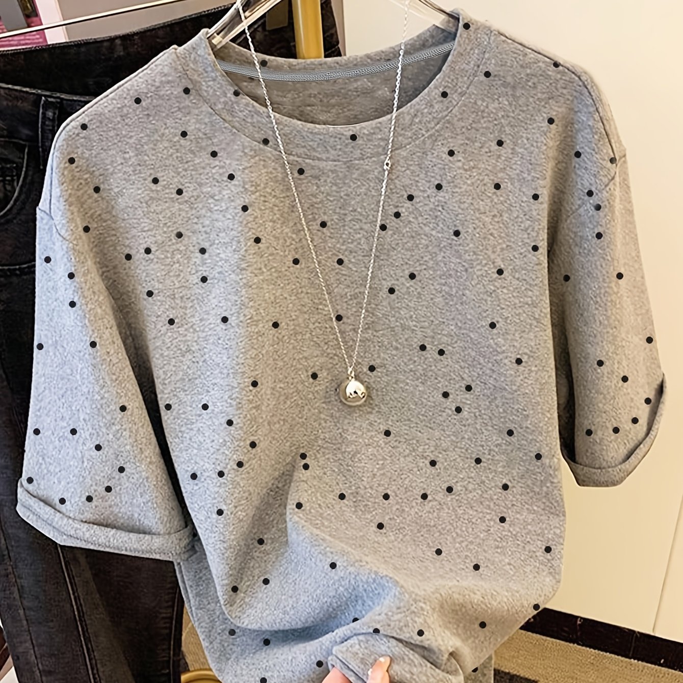 TEMU European And Fashion Versatile Casual Sporty Printed Crew Neck T-shirt