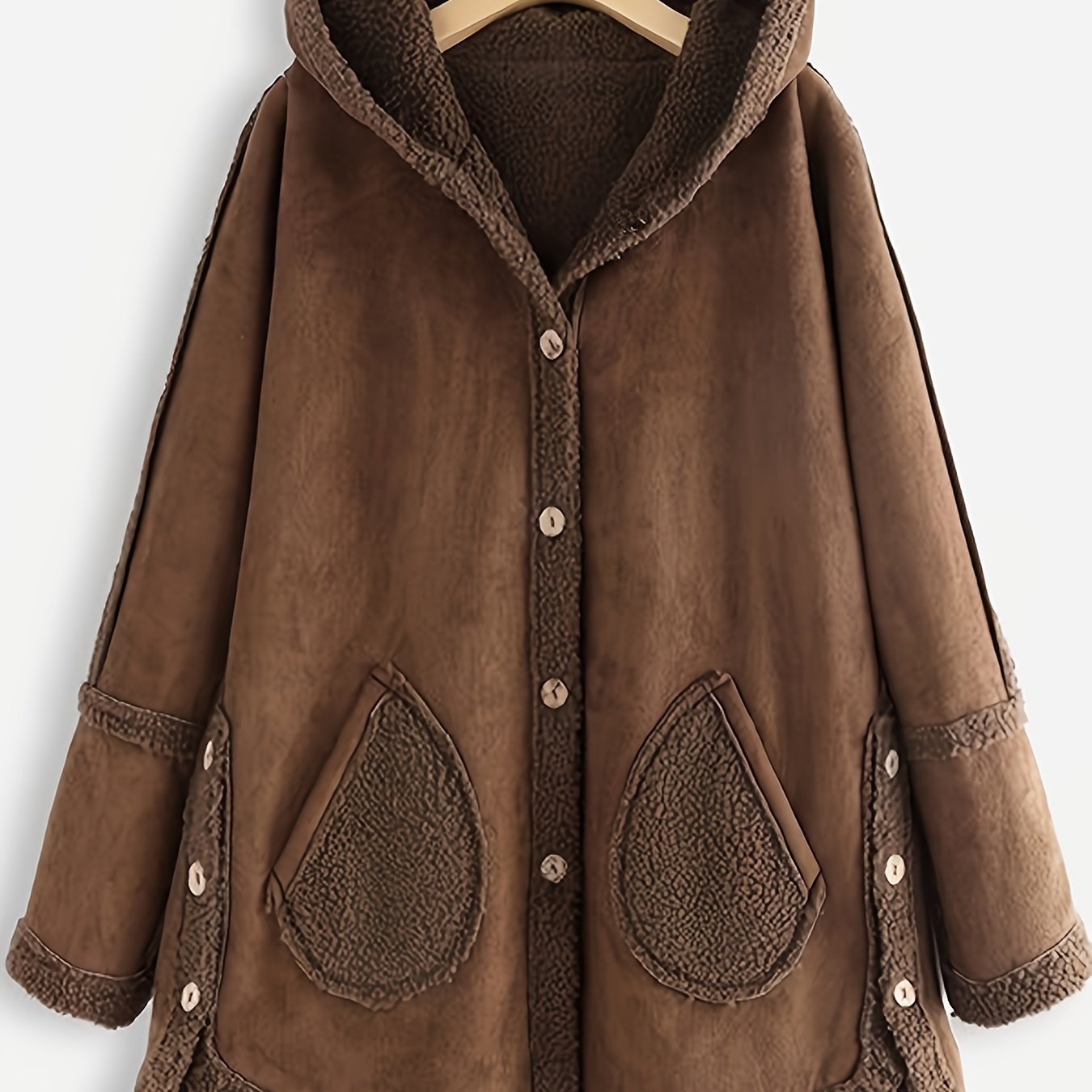E-shop Damen Herbst Winter Freizeitjacke, Wildleder Langarm Button-Up Top, Elegante Mode Kapuzenjacke [Niannian]