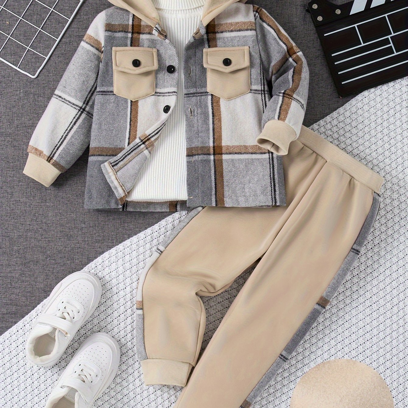 Boys' 2pcs Set: Hooded Long-sleeve Plaid Pattern Regular And Long Pants For Daily Casual And Autumn, Perfect For Outdoor