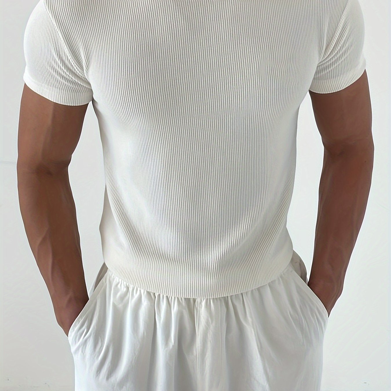 TEMU Xingmengzhi OBM Herren Freizeit-Vielseitiges Slim-Fit Stretch schnelltrocknendes Lauf-Sport-T-Shirt mit Rippstrick Rundhalsausschnitt