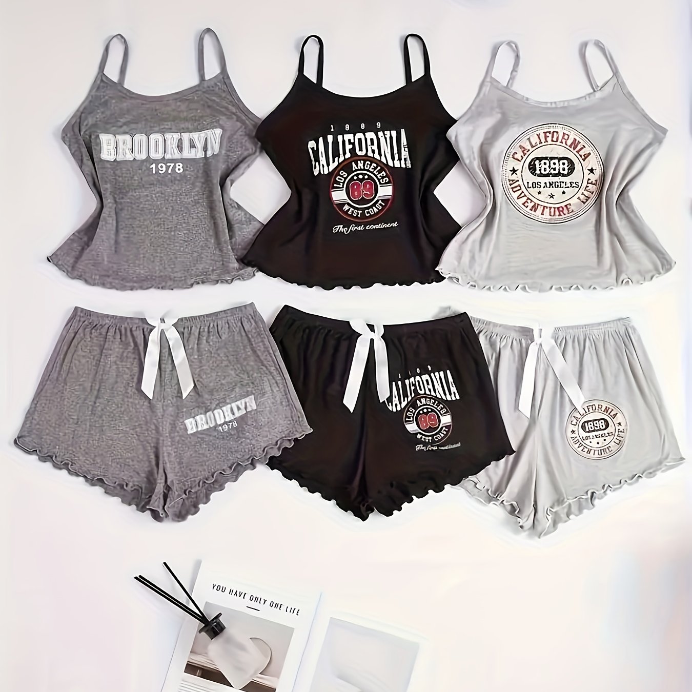 TEMU Women's 3pcs Set With Patterned Vest And Shorts Pajamas Is A