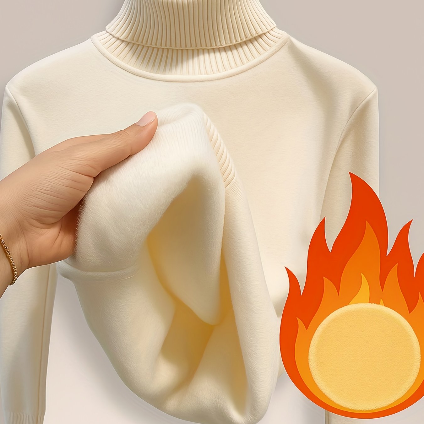 TEMU Women's Turtleneck Sweater For Autumn And Winter, Thickened And Fleece-lined, Form-fitting, Warm Top