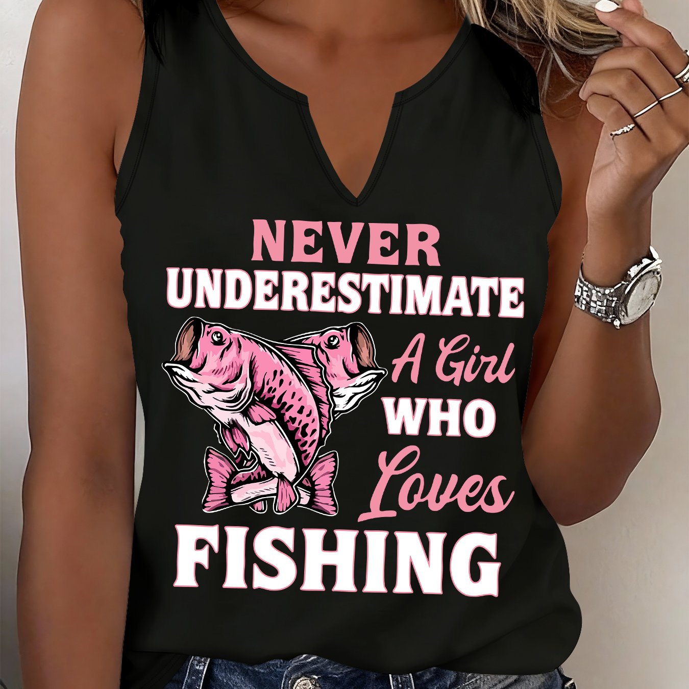 TEMU Débardeur tendance à col en V pour femmes, design rafraîchissant avec un thème de pêche unique, parfait pour un confort décontracté.