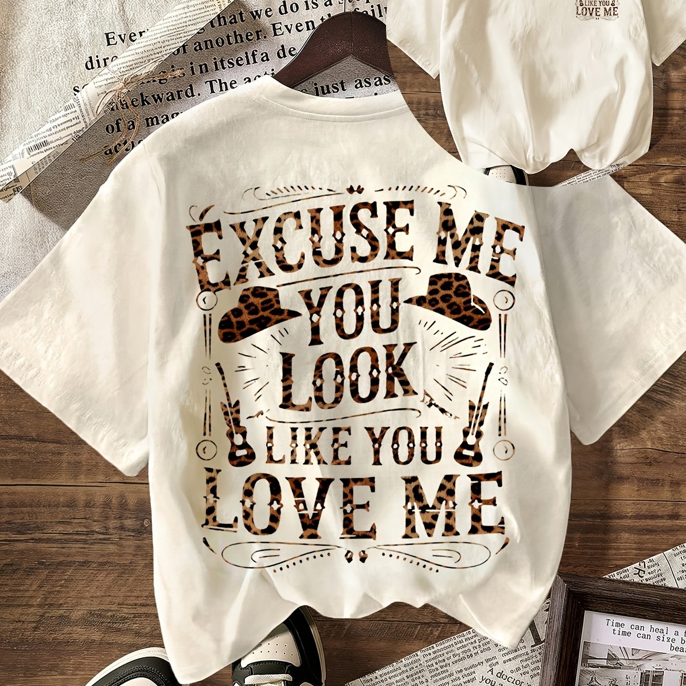TEMU Women's Vintage Western Cowgirl T-shirt - Retro Country Music Festival Outfit With Cowboy Hat & Lettering, Short Sleeve Round Neck Blouse,