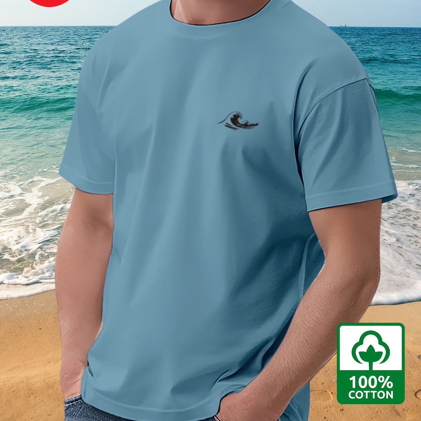 T24-t240923-s Wave 180g Men's Short Sleeve Printed T-shirt