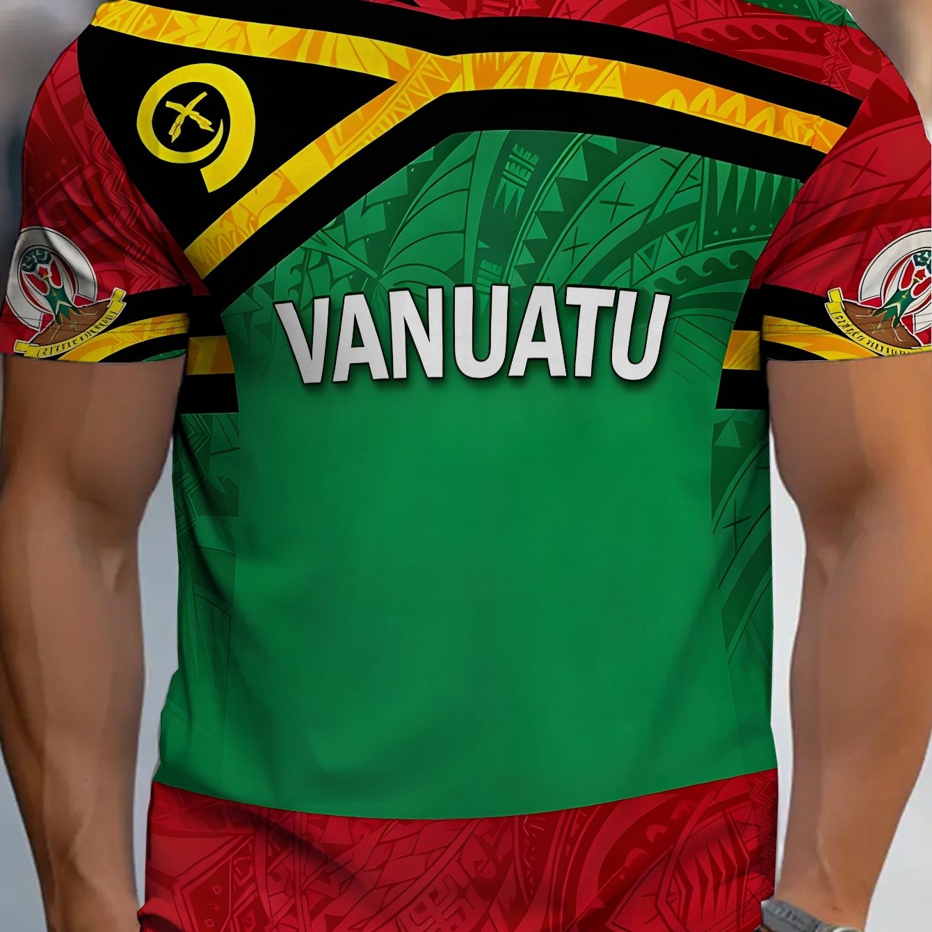 TEMU Vanuatu Flag Tribal Pattern Men's All Over Graphic Crew Neck Short Sleeve T-shirt