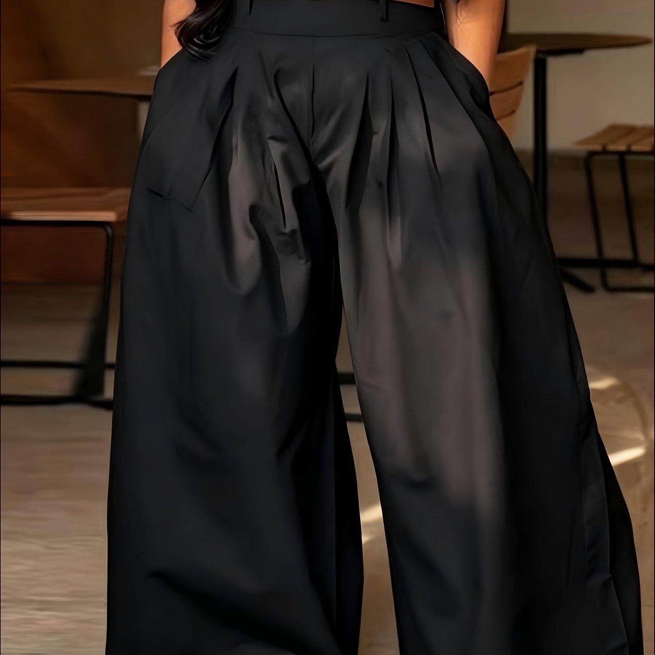 TEMU Women's Elastic High-waisted Loose Fit Casual Trousers With Belt