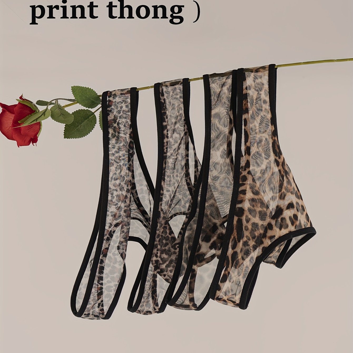Leopard Print Thong Underwear For Women Sexy Sheer Mesh Panties With Waistband Comfortable Breathable Lightweight Lingerie