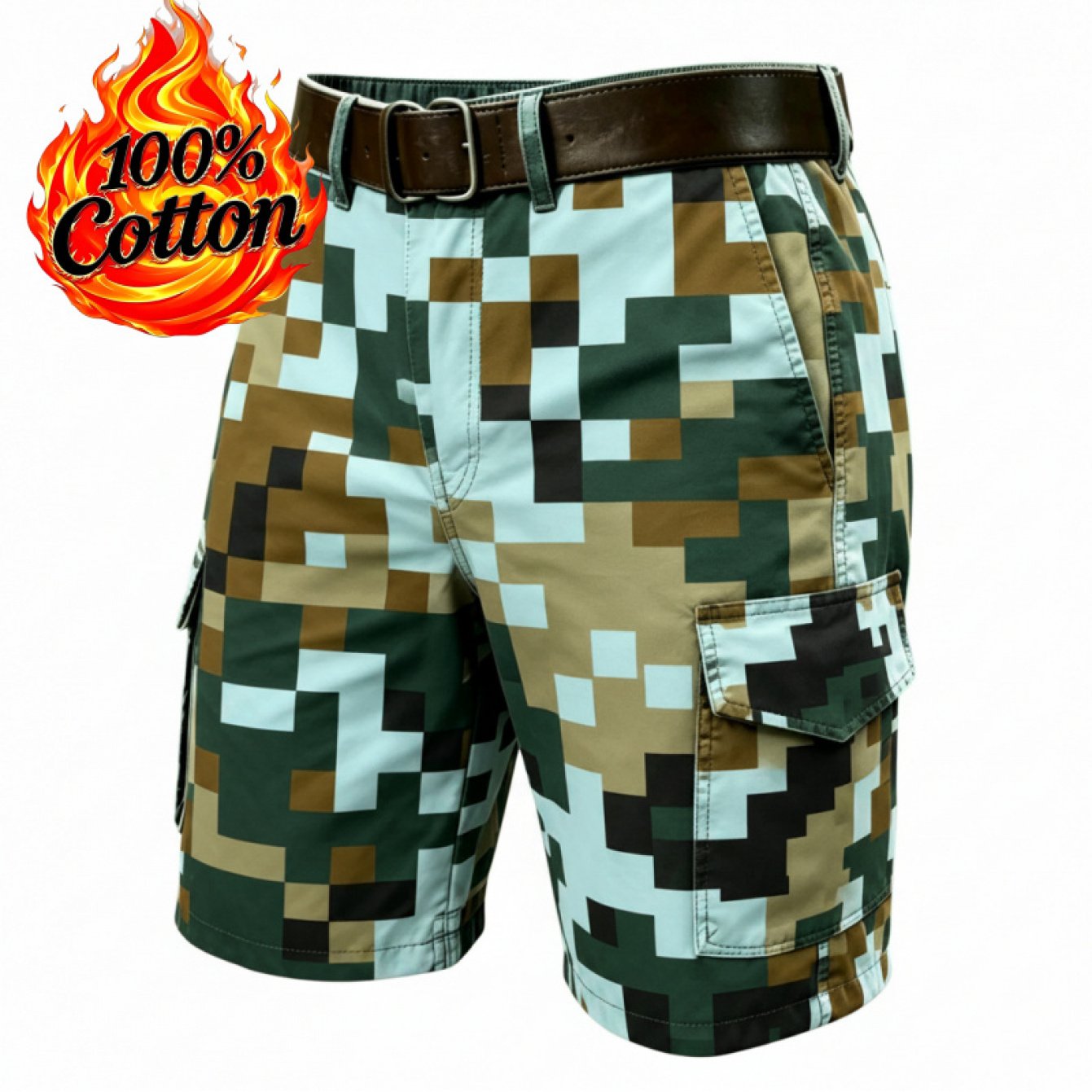 3d Printed Workwear-style Versatile Shorts(no Belt), Multi-pocket Style Y2k Style Summer Retro Men's Shorts