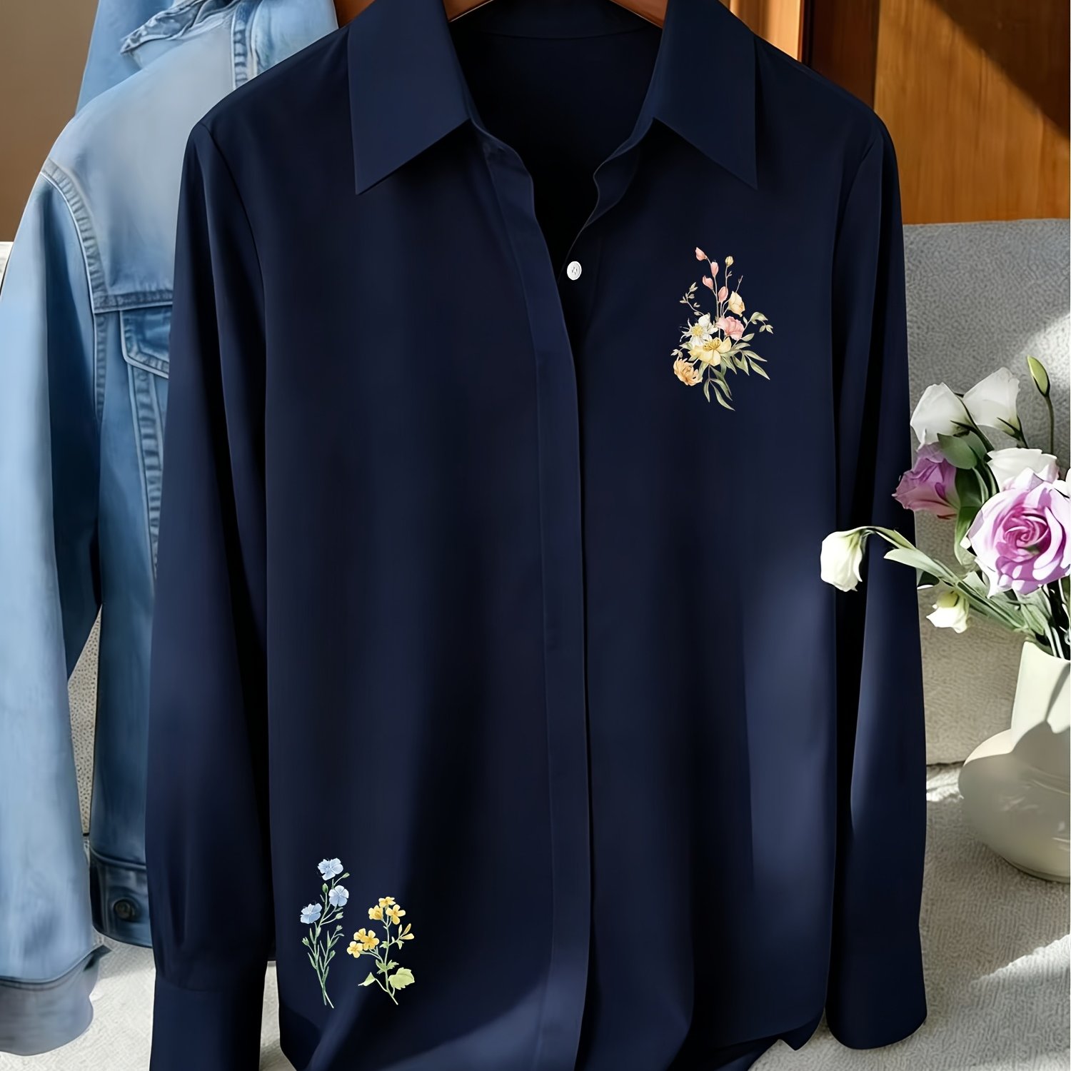 TEMU Commuter Style: A Solid-color Shirt For Daily Commuting With A Print. Fresh And Versatile For Dates, Parties, And Casual