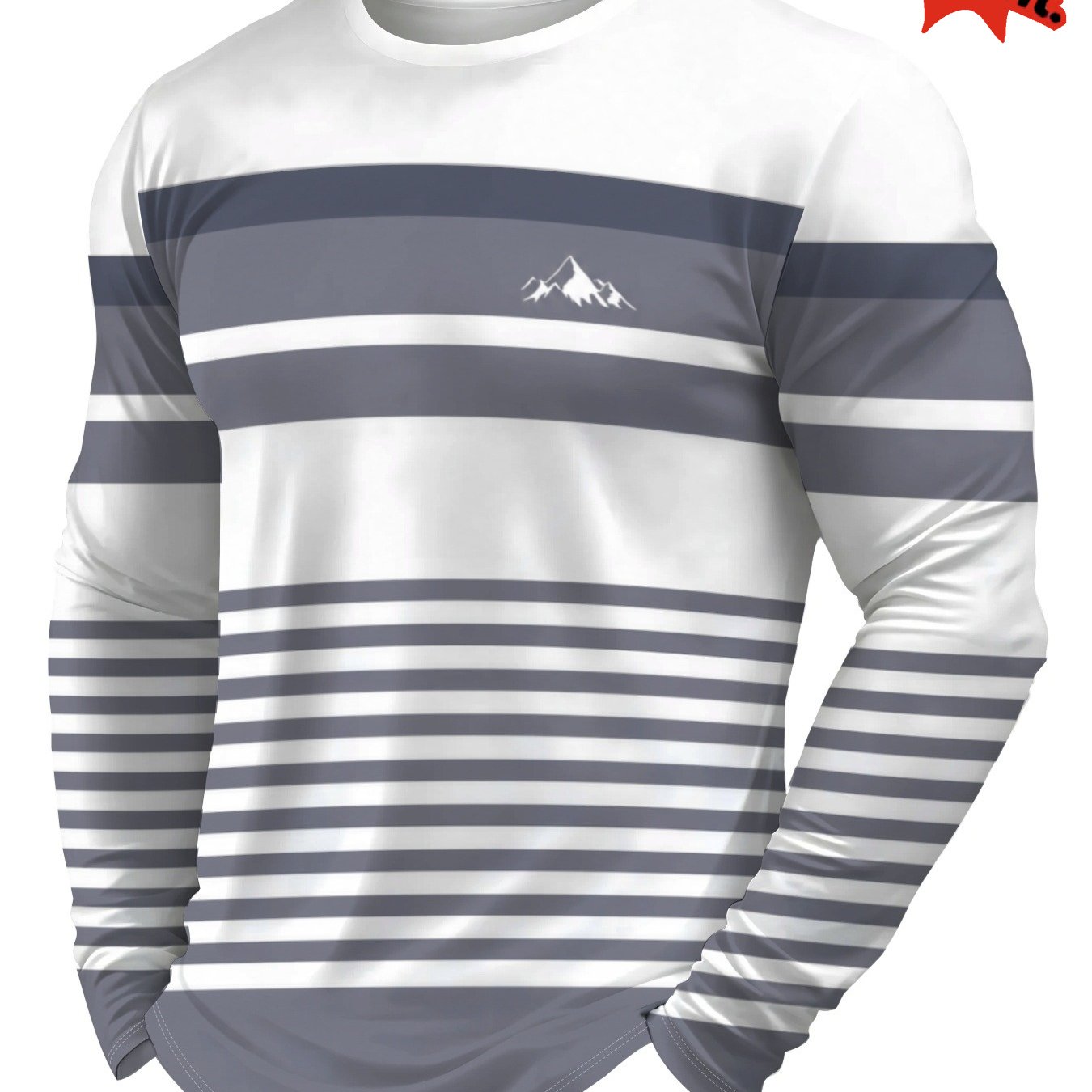 TEMU Printed Design â Not Textured/embroidery/sequins, Color Block Stripes, Long Sleeve , Minimalist Mountain Small Logo, Niche Commuter Versatile