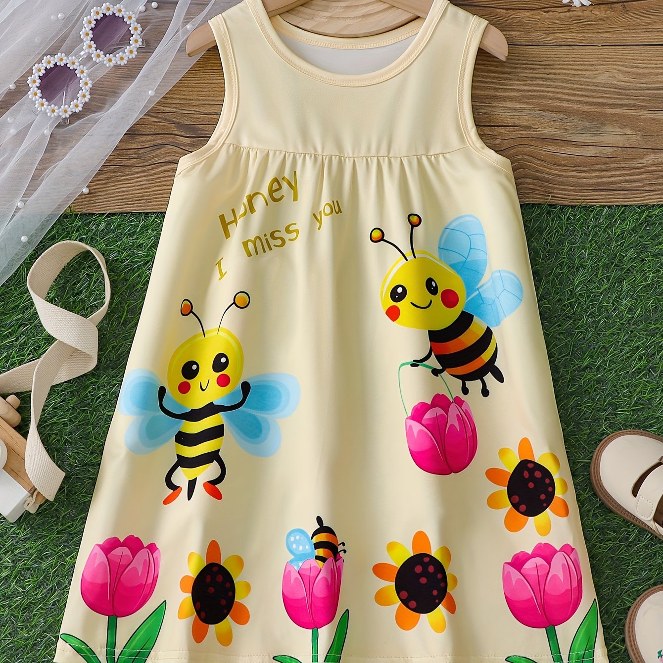 Girls' Spring/summer Fashionable And Cute Pollen-picking Outdoor Daily Vest Dress