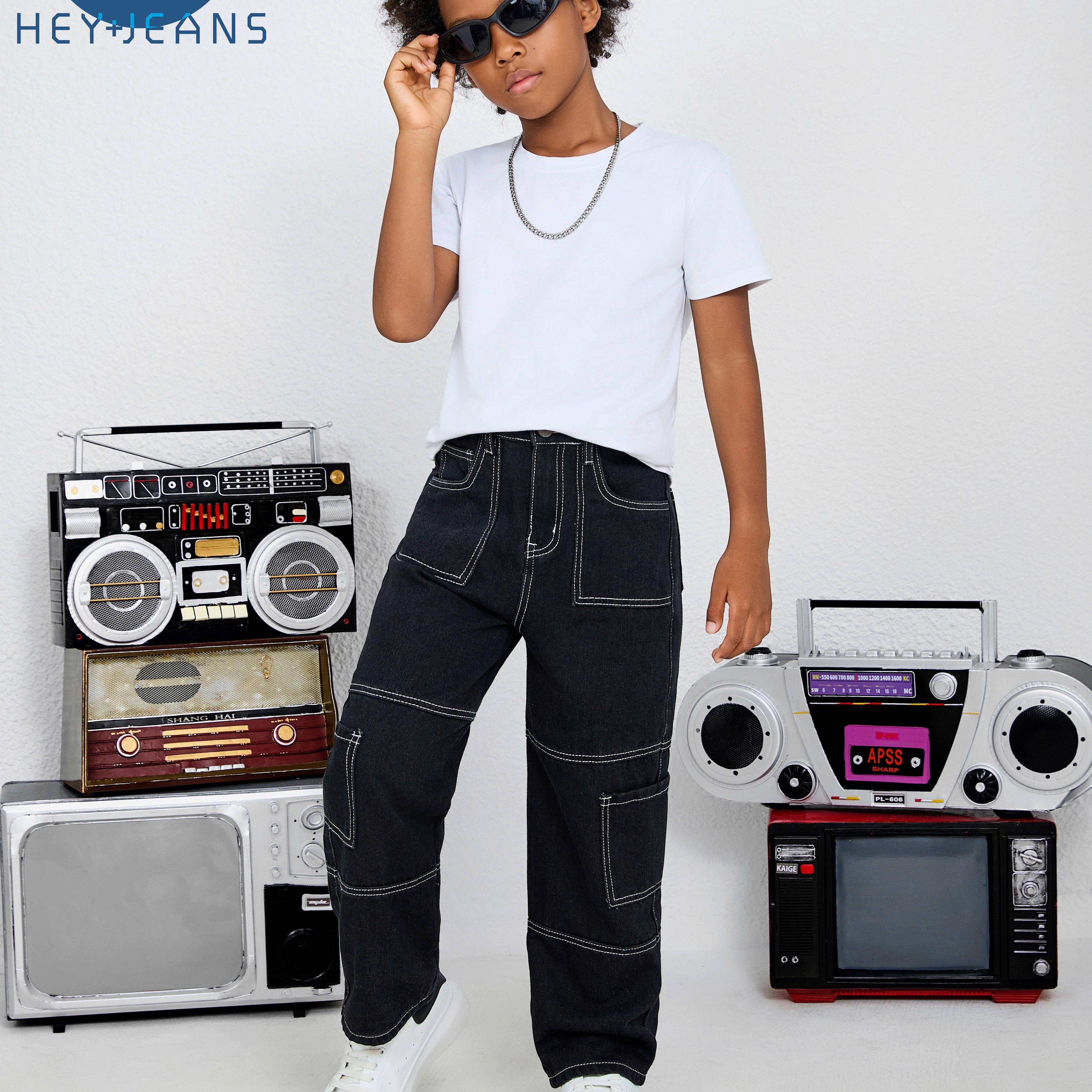 Y2k High-quality Teen Boys' 2024 New Contrast Cargo Jeans