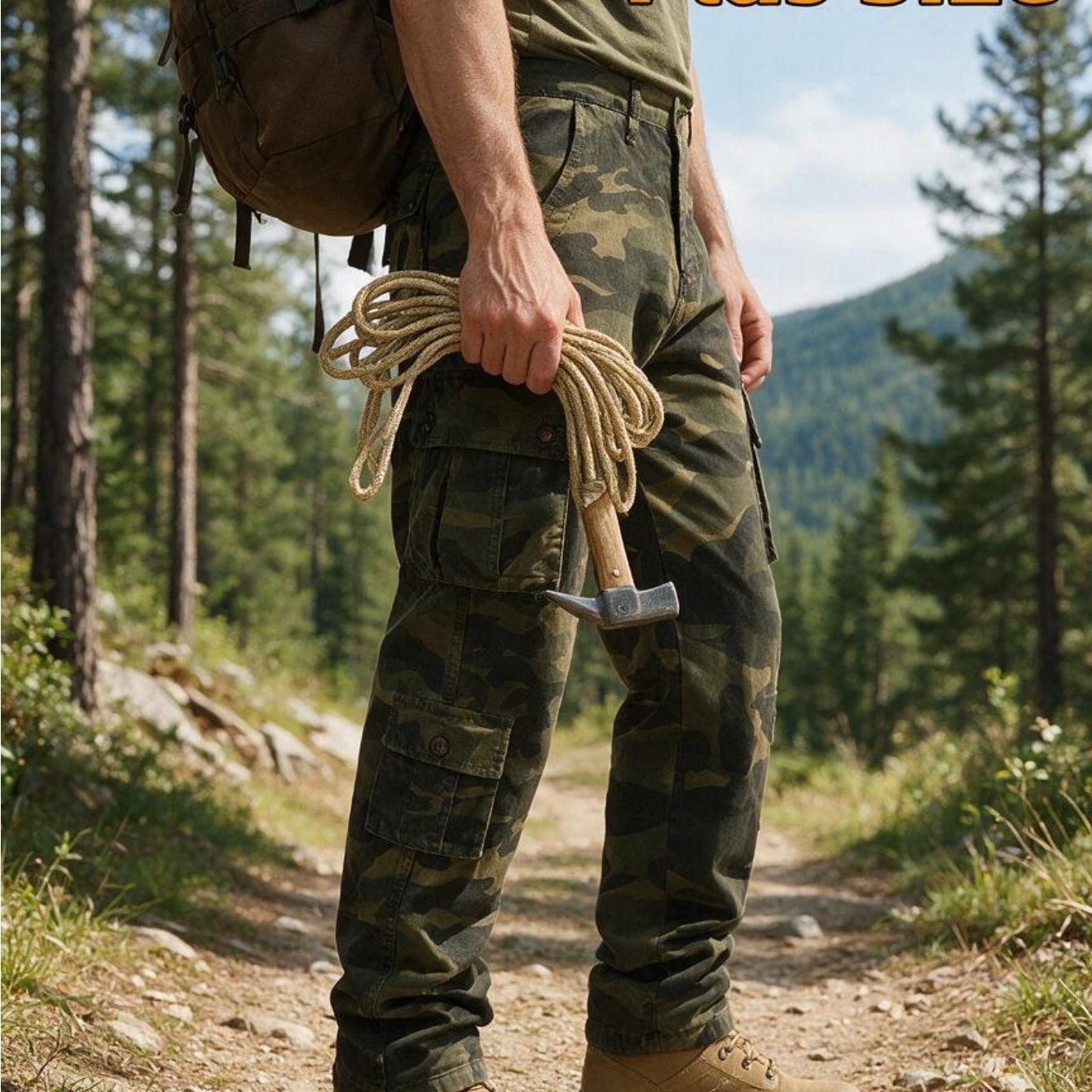 Image of Plus Size Men Camo Cargo Pants Multi Pocket Tactical Pants For Outdoor Hiking Camping Fishing Work Wear, Plus Size