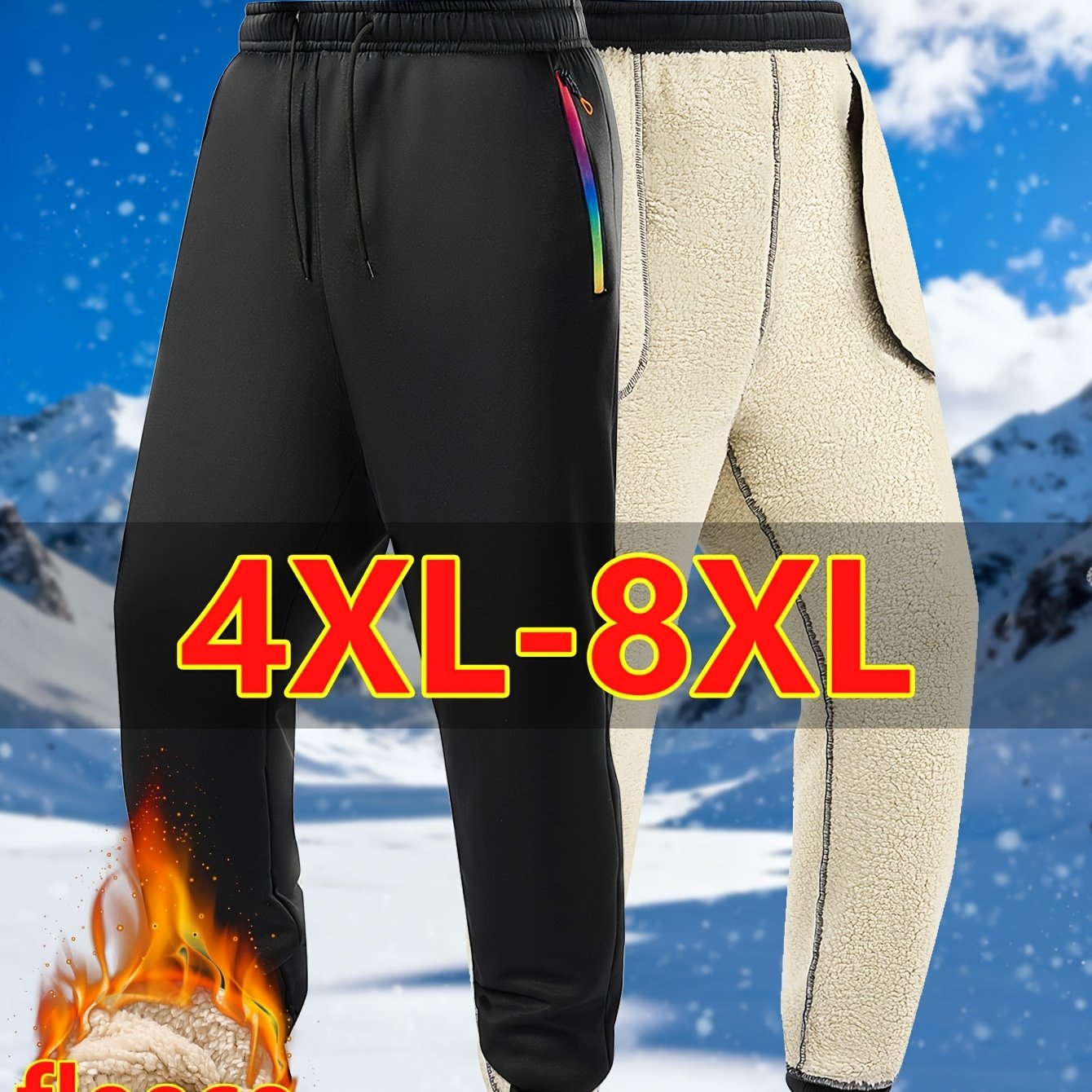 TEMU Men's Winter Super Plus Size Sports Long Pants - Thickened And Warm Loose Casual Trousers With Fleece - Adjustable Drawstring At The Waist For