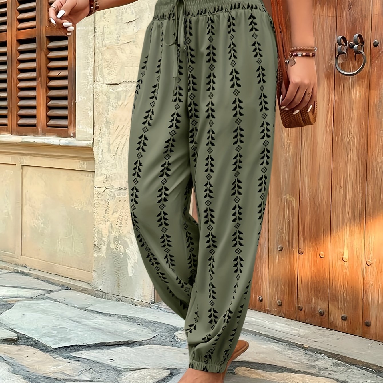 Women's Fashion Gathered Non-stretch Long Pants