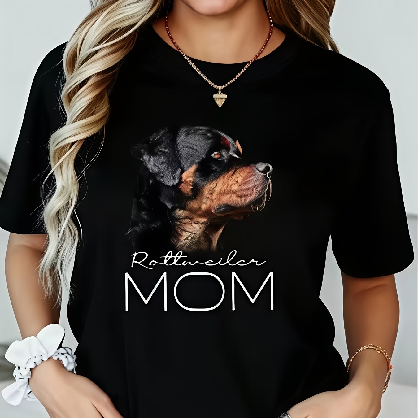 TEMU [2d Printed Design - Not Textured] Dog Mom T-shirt, Rottweiler Pet Parent Tee, Gift For Dog Mom, Comfortable And Practical, Affordable , New