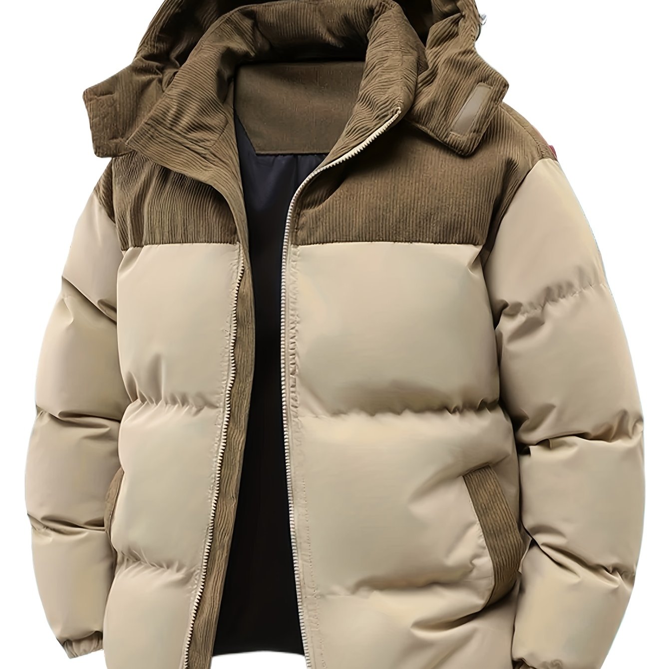 TEMU Men's Thickened Winter Jacket - Warm Windproof Hooded Coat, Fill Suitable For Cold Weather, Unisex For Teens And Adults, Seasonal Layering,