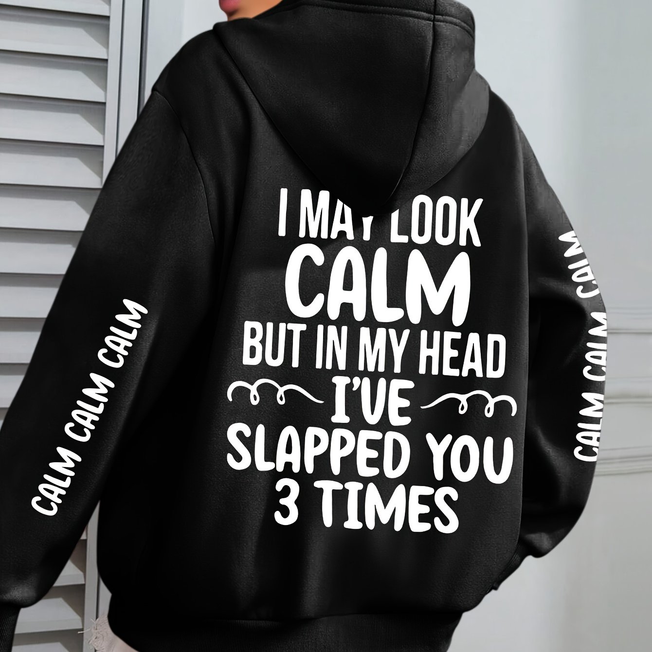 TEMU Plus Size - Plus Size - Calm Slogan Design - Hoodie