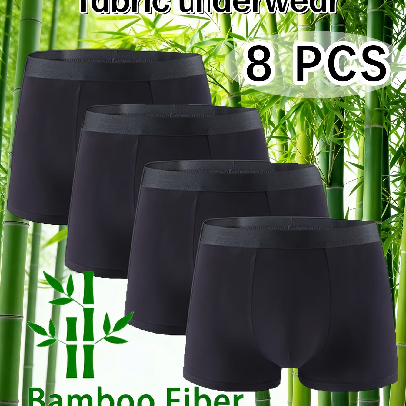 TEMU 8pcs Men's Bamboo Fiber Solid Color Boxer Shorts - Moisture-wicking And Breathable Underwear, Soft And Stretchy Fitting Boxing Shorts, Made Of