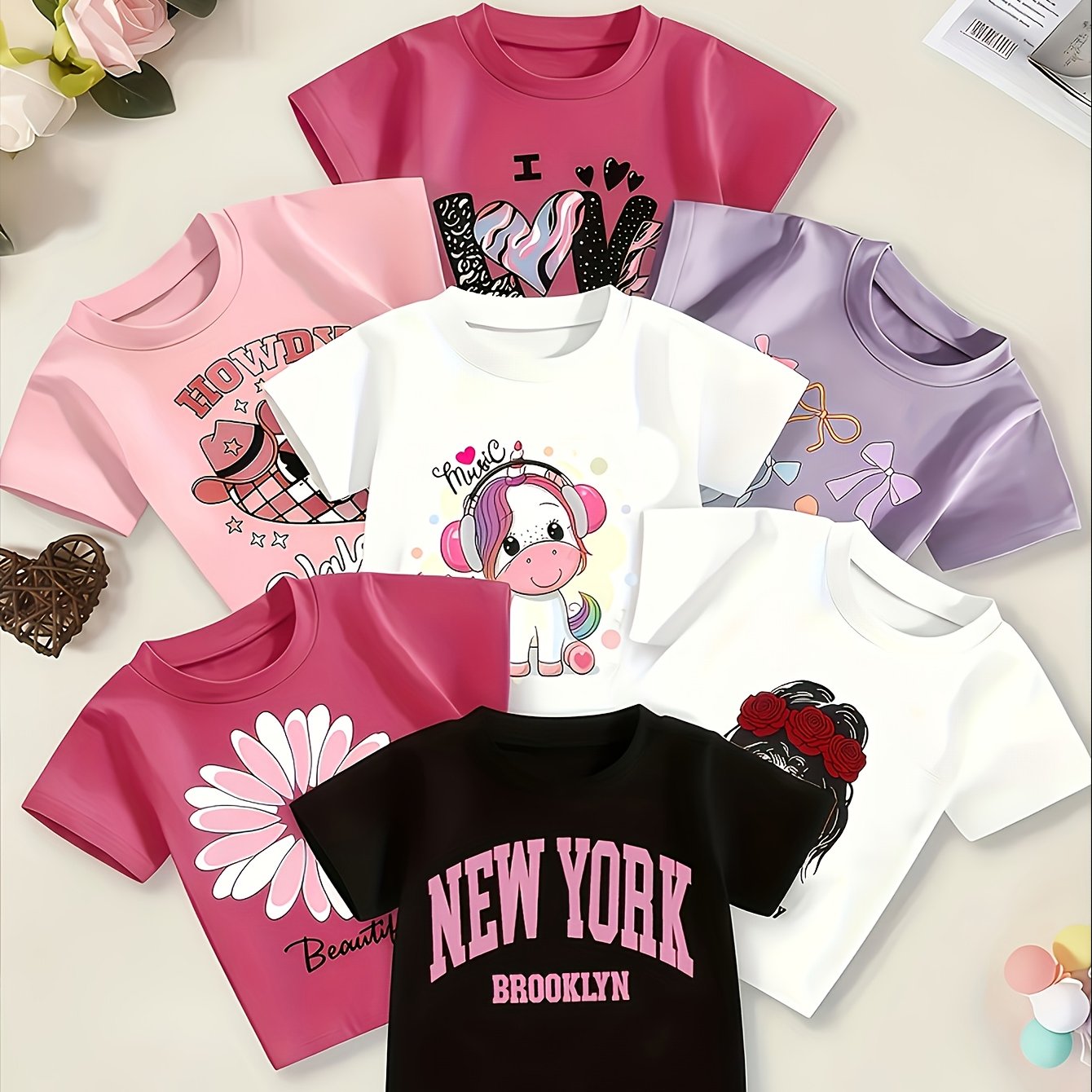 TEMU Random 1 T-shirts, Girl Summer T-shirts