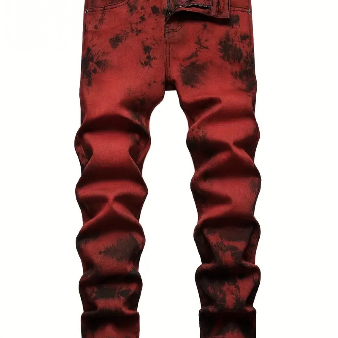 Image of Men's Flame Red Jeans Featuring A Vibrant Color- And A Vintage Washed Gradient Look. Ideal For Everyday Use And Nightlife, -style Pants A Mid-rise Stretch Slim Straight Fit Suitable For Any Season.