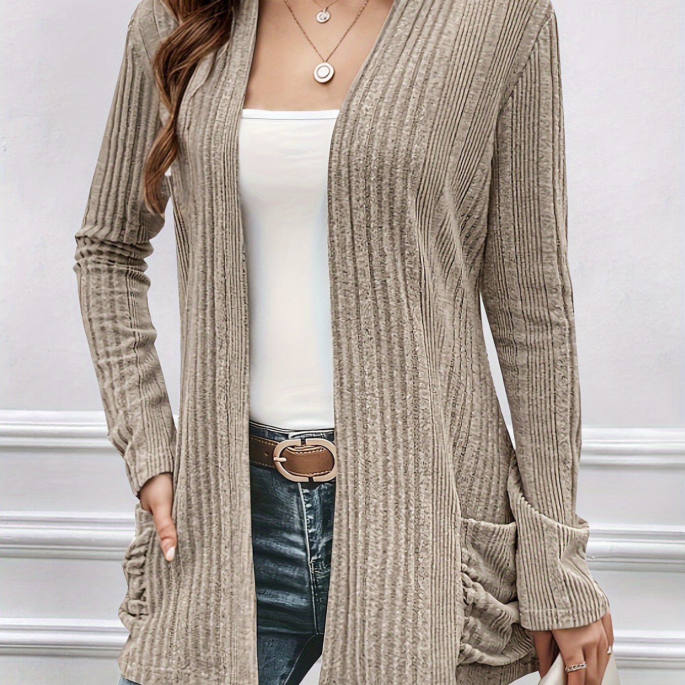 E-shop Damen Vintage Casual Cardigan Mantel mit offener Front, langen Ärmeln