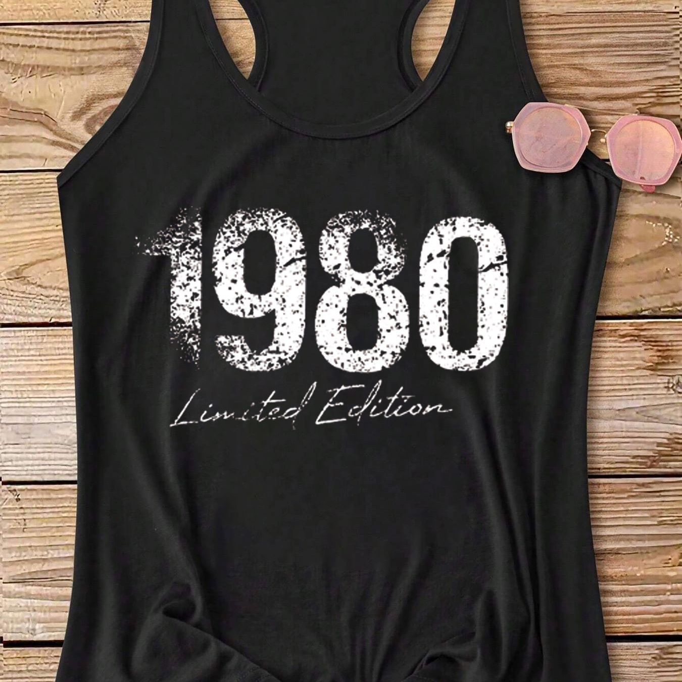 TEMU Retro Birthday '1980 Edition' Print Tank Top, Sleeveless Casual Top For Summer And Spring, Women's Clothing
