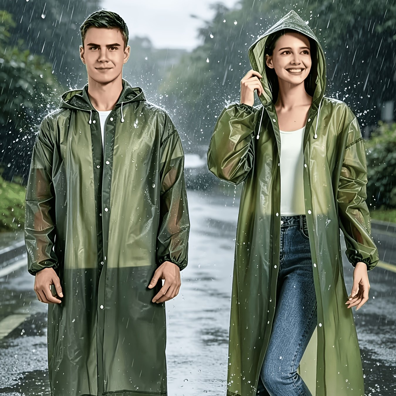 TEMU Unisex Adult Long Hooded Raincoat With Button Closure; Loose Fit Suitable For Tall People; Lightweight And Easy To Store, Foldable And Portable;