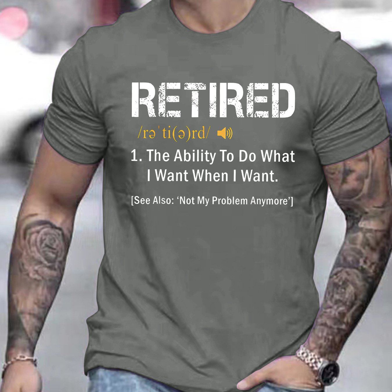 TEMU Retired Letter Graphic Print Men's Creative Top, Casual Short Sleeve Crew Neck T-shirt, Men's Clothing For Summer Outdoor