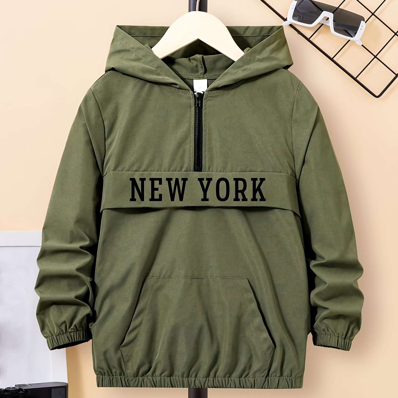 Image of Boys' Spring Autumn Outing Solid Easy Hooded Jacket Medium To Large Casual Comfortable All-match Coat