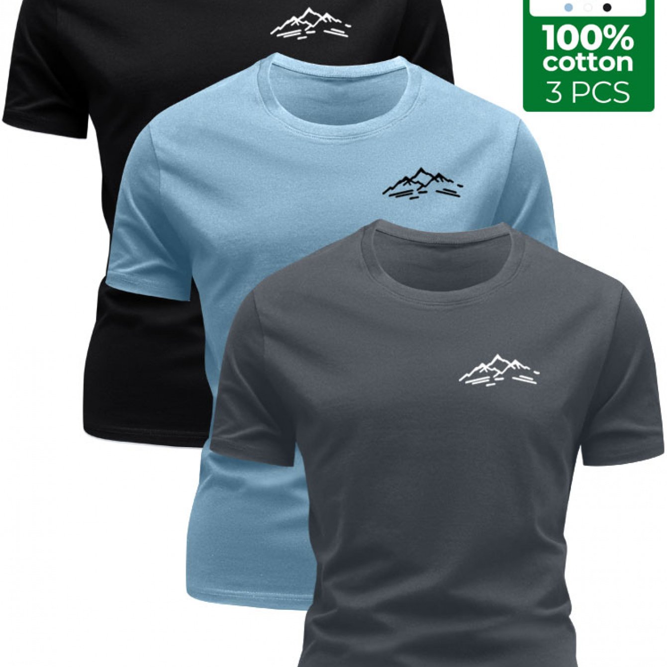 Image of 3pcs 100% T-shirt - Casual Minimalist Crew Neck T-shirt - Suitable For Summer Wear - Men's Outdoor Top
