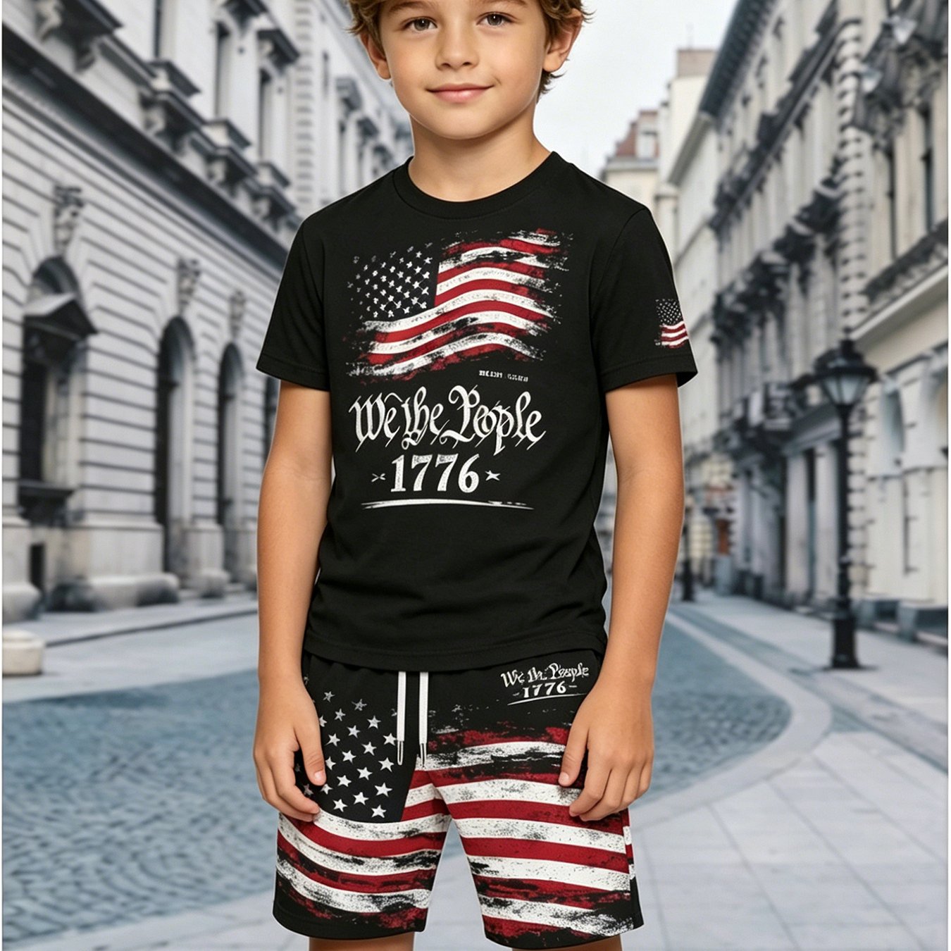 TEMU A Short-sleeved Shorts Set The 1776 Theme Of American , Featuring A Matching Top And Shorts Decorated With A Vintage American , Exuding A