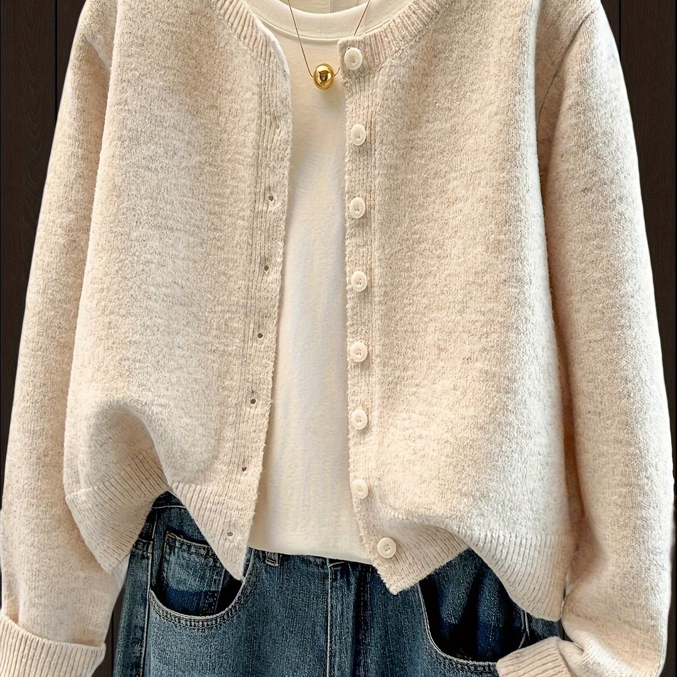 TEMU ZD0314108 Cárdigan Corto de Larga con Botones Frontales, Suéter y Moderno de Otoño Invierno, Chaqueta Casual Versátil para Mujer