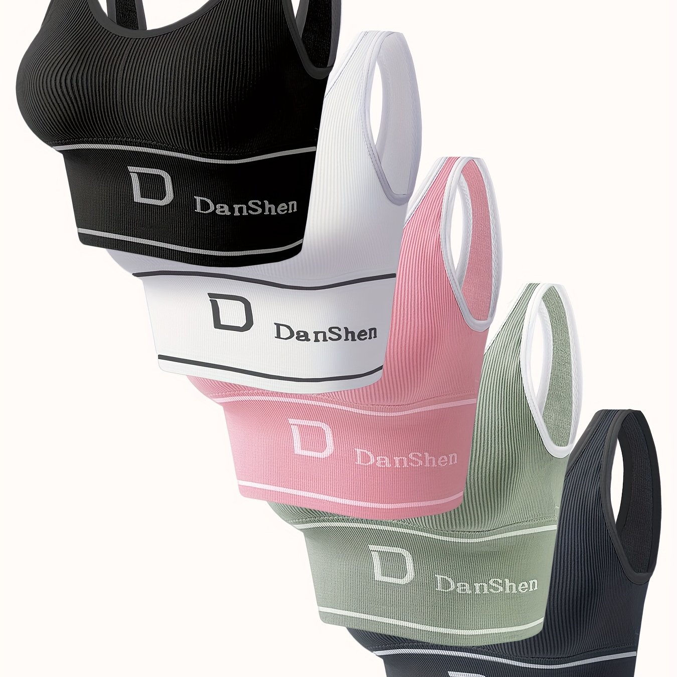 Image of 5pcs/5pcs Dansheer High- Bras - Full Coverage Wireless For Yoga & Running, Removable Pads, Breathable Nylon Blend, High-elasticity Gym Bras Suitable For Yoga, Running, Weightlifting & Daily Wear