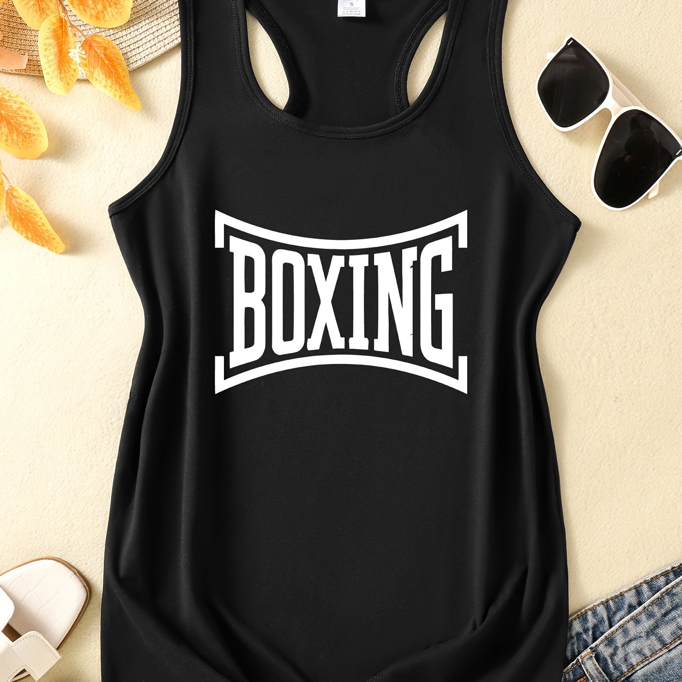 TEMU Estampado BOXING, Camiseta de tirantes Y2K para mujer, 5 colores disponibles, Ropa deportiva para yoga, fitness y running, Diseño y transpirable