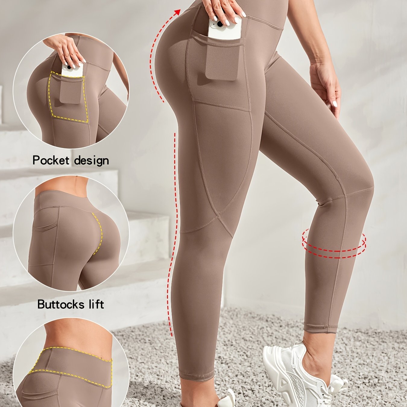 E-shop Neue Yoga High-Waist Laufhose mit , elastische Fitnesshose, einfarbige Sport Leggings für Damen