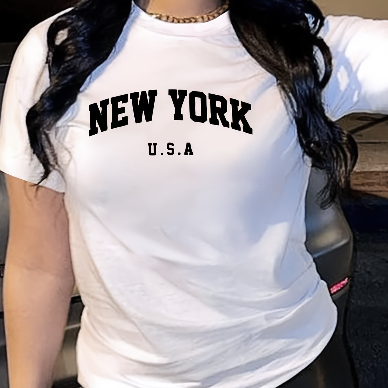 TEMU Women's Lightweight Letter Print T-shirt - Casual Crew Neck Short Sleeve Top, Comfortable Fashion Tee, Ladies T Shirts