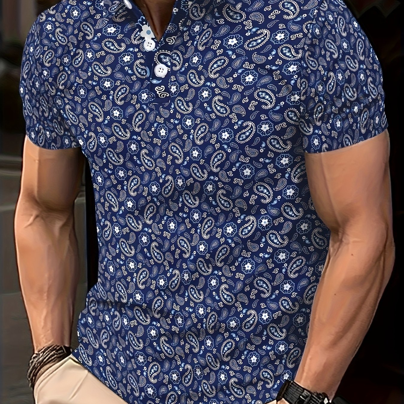 TEMU Men's Short-sleeved Shirt With Flat Pattern, Button- Collar Design, Stylish And Versatile, Perfect For Dates, Beach Vacations, And An Ideal Gift