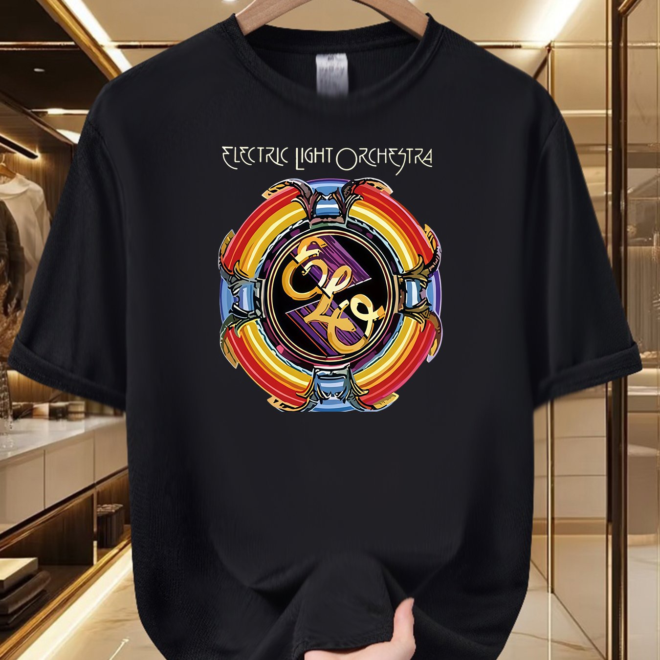 TEMU Men's T-shirt - Colorful Vintage Style, Comfortable And , Made From 100% Polyester, Crew Neck, Short Sleeves, Ideal For Music Enthusiasts