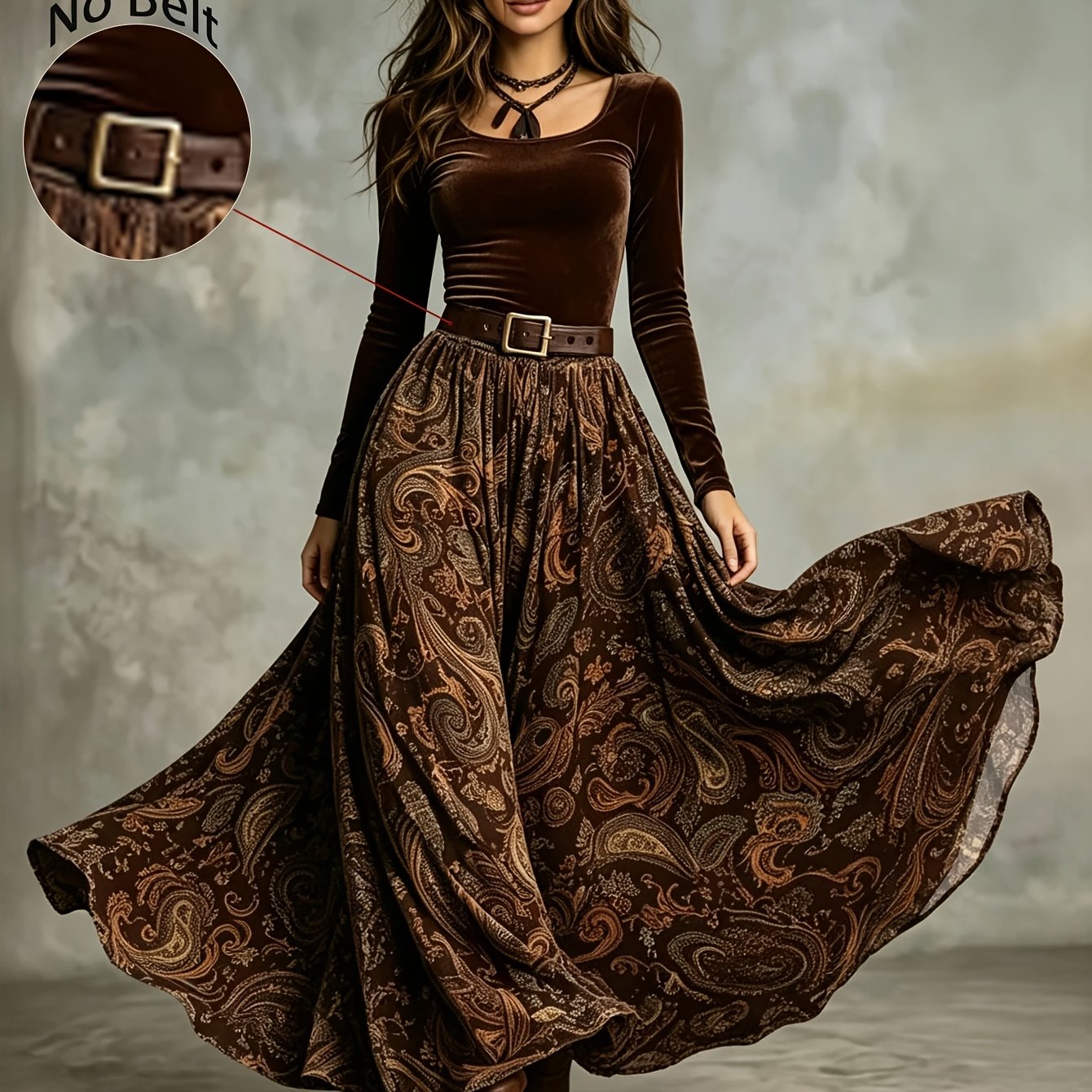 TEMU Women's Elegant Vintage Style Full Floral Print Skirt With Elastic Waist, A-line Skirt, Autumn/winter Style. No Belt