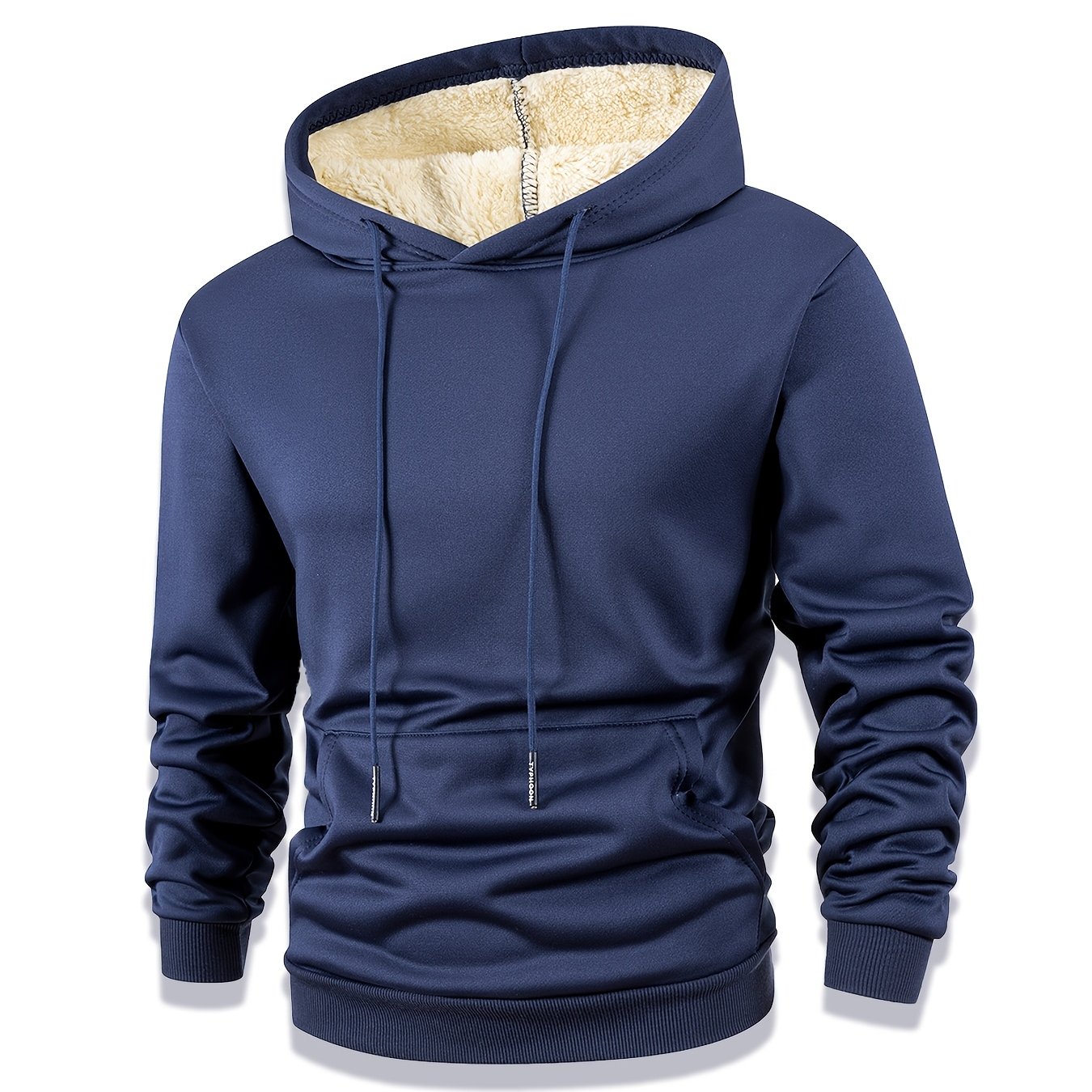 Image of Solid Color Warm Hoodie For Men, Cool Hoodie, Men's Casual Hooded Sweatshirt With Kangaroo Pocket, Streetwear Winter Outdoor Hoodie