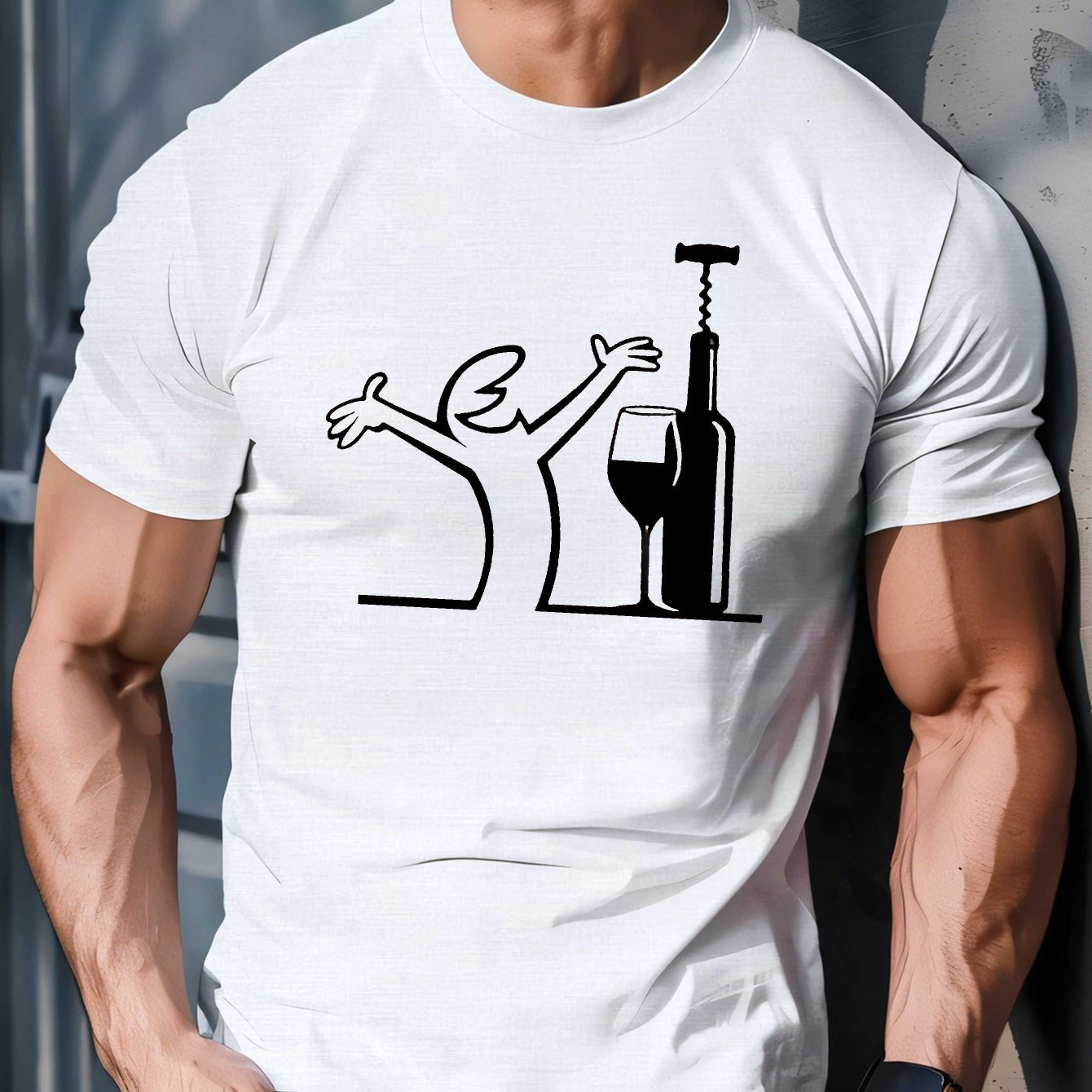 TEMU Line Art Print T-shirt, Tees For Men, Casual Short Sleeve T-shirt For Summer