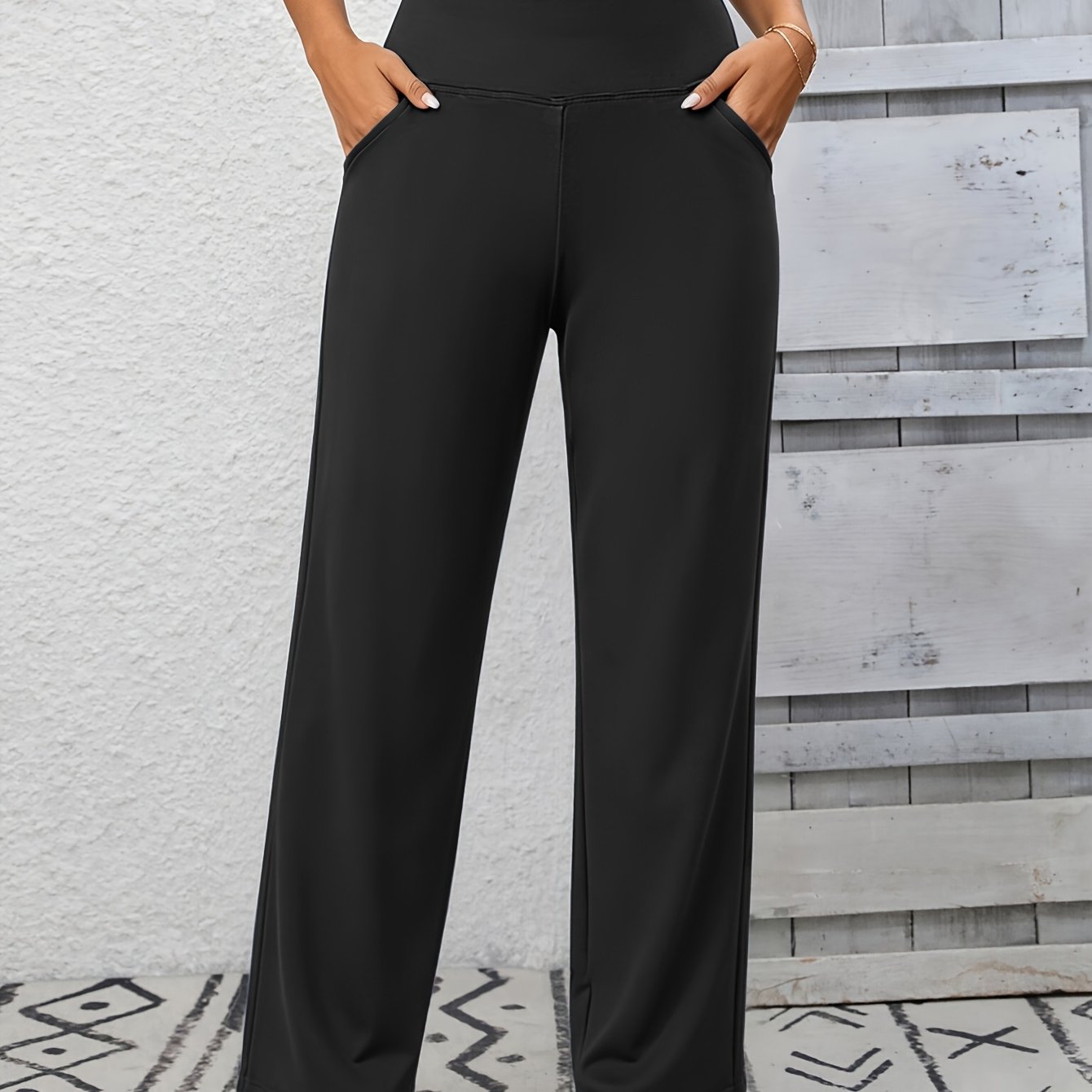 TEMU W.laolesi Women's Mid-waist Ankle Pants With Elastic Waistband & Pockets - Nude- High-stretch Straight Trousers, Beltless Suitable For Home,