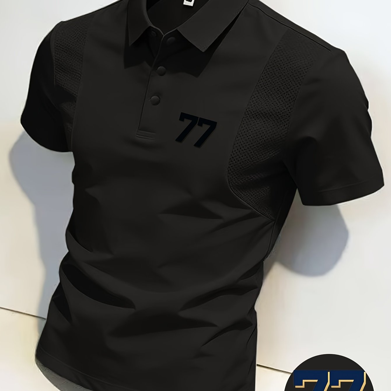 Image of Men's Graphic Shirt With Stylish "77" Print - Made From Soft And Comfortable Fabric, Ideal For Casual Wear. This Trendy Menswear Top Combines Fashion , Perfect For A Touch Of To Look