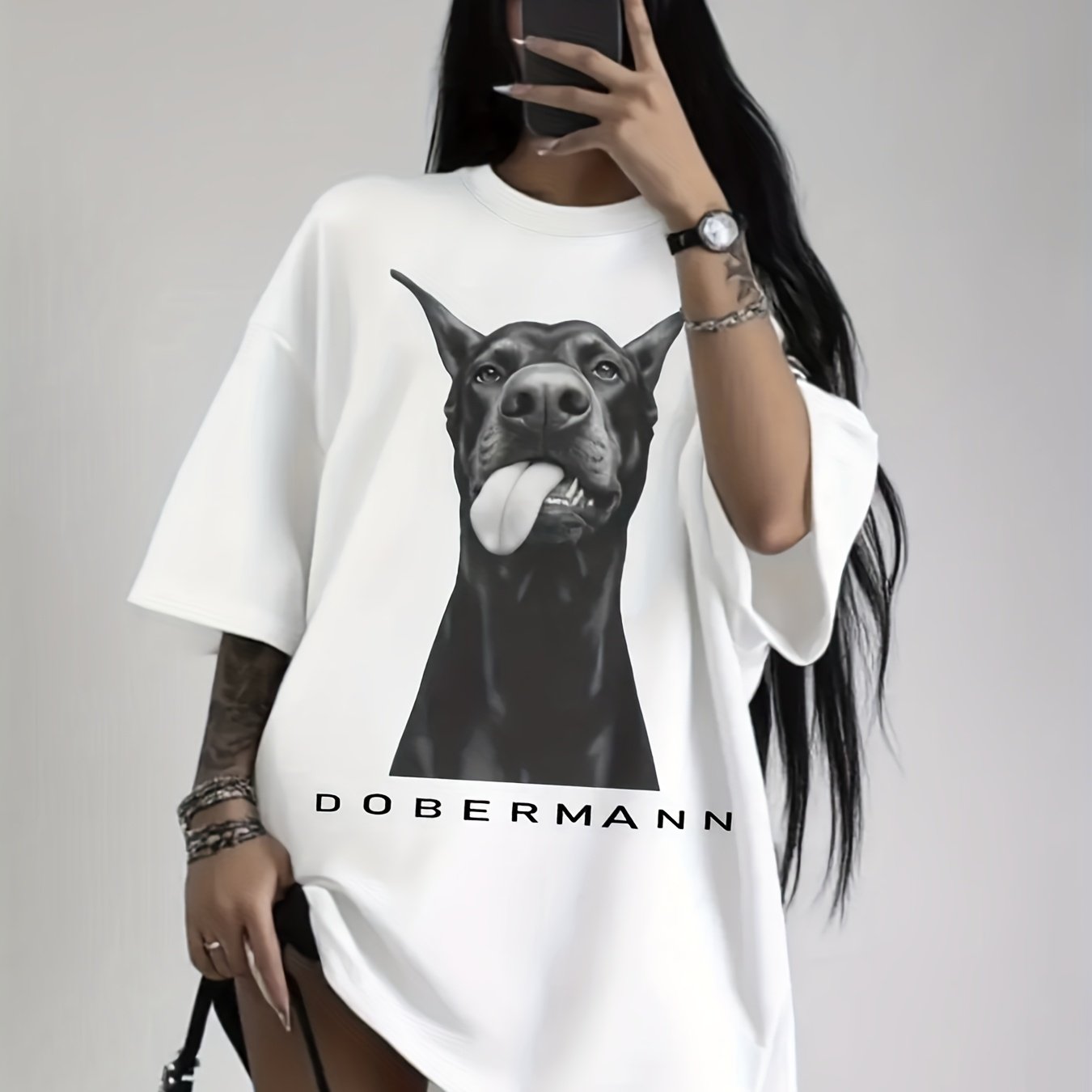 E-shop T-Shirt in Übergröße mit Grafikdruck, Kurzarm-Freizeitoberteil mit Rundhalsausschnitt für Sommer & Frühling, Damenbekleidung in Übergrößen