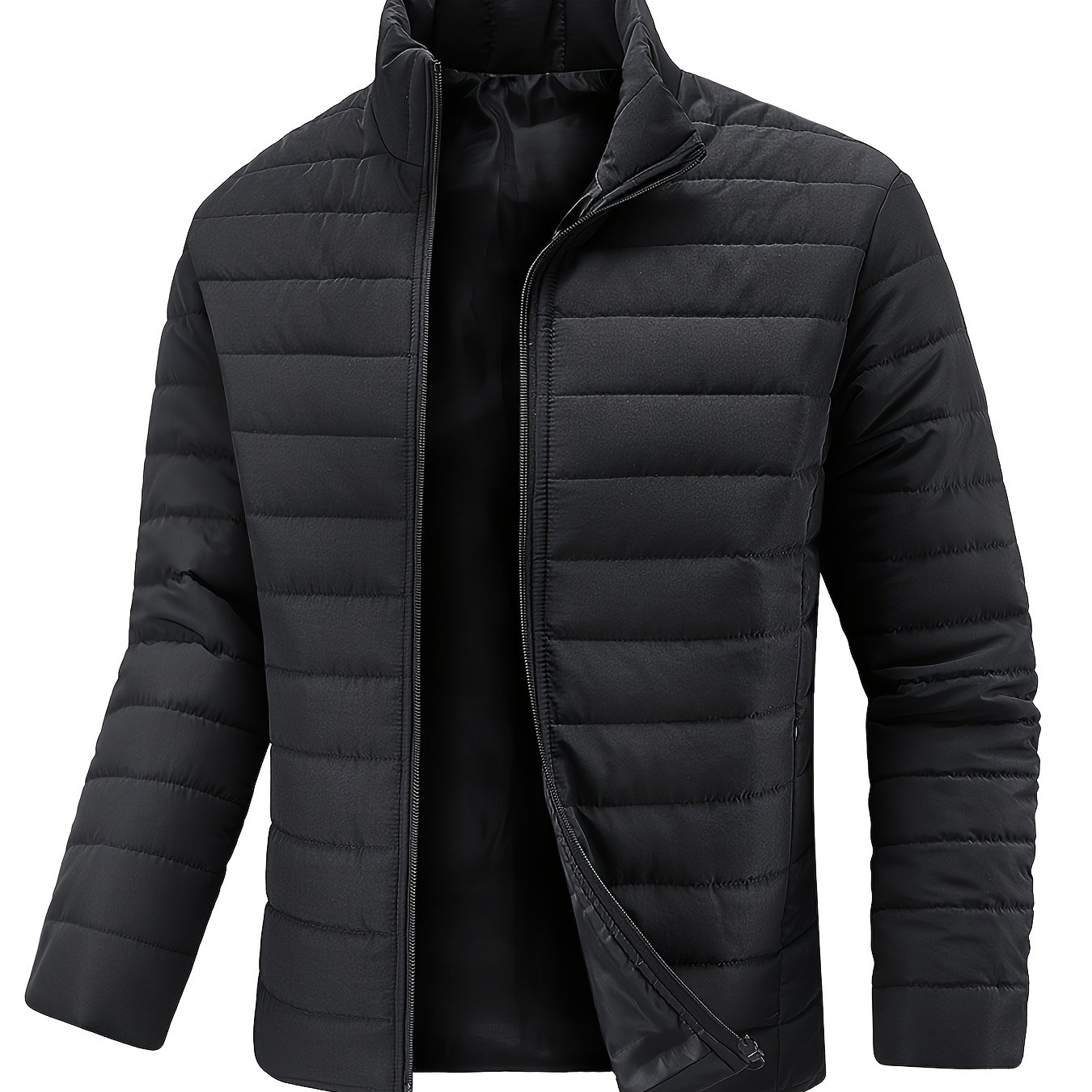 E-shop Leichte, gesteppte Herren Winterjacke in Schwarz mit stylischem Kragen und warmer Jacke, Plus Size Jacke