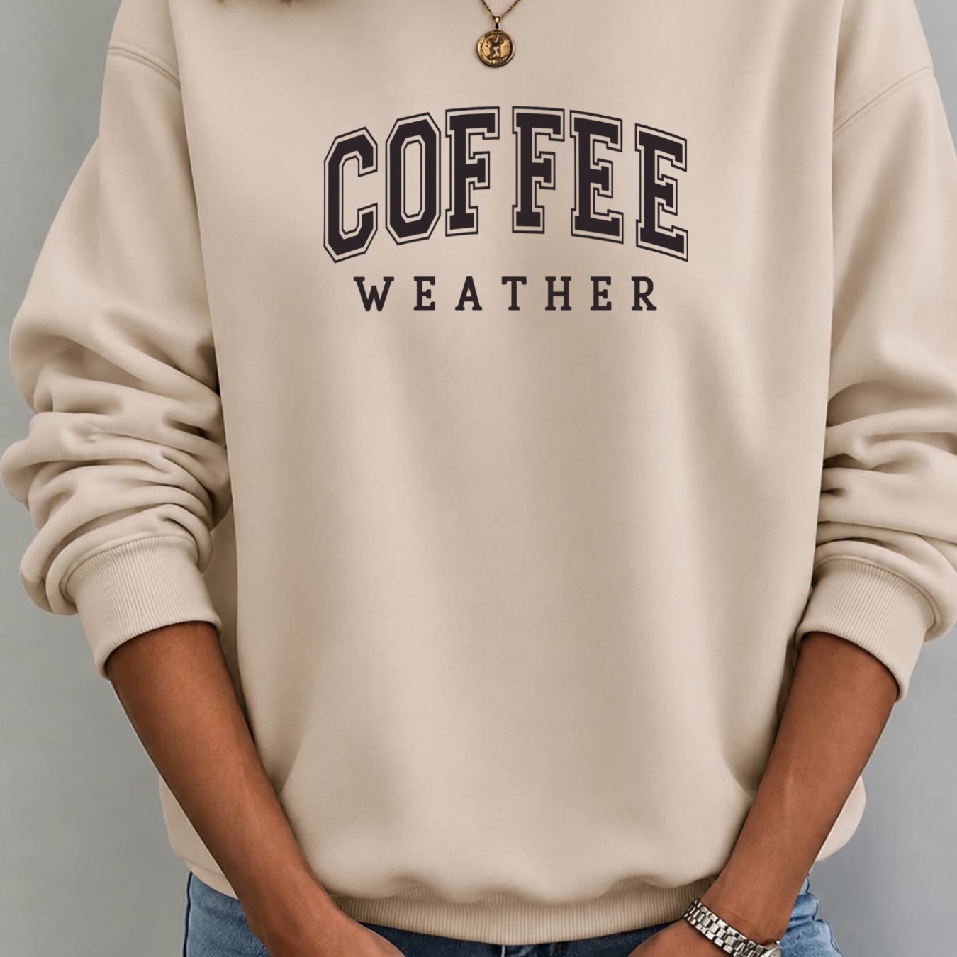Image of Autumn/winter New Pullover Women's Loose Weather Letter Print Long Sleeve Crew Neck Sweatshirt For Casual Daily Wear
