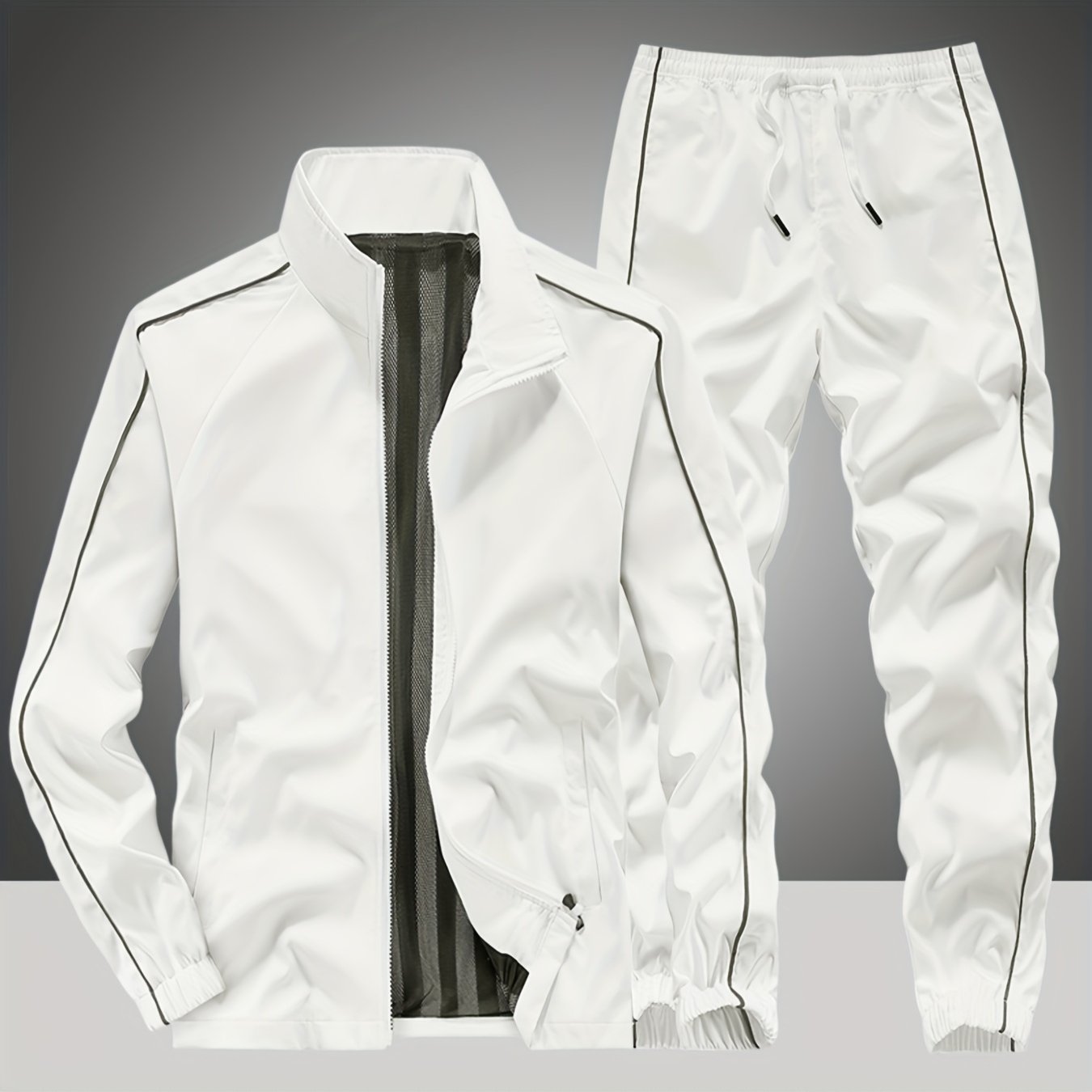 TEMU Men's Fashion Striped Tracksuit Set Spring Autumn Stand Collar Zip-up Jacket And Side Stripe Jogger Pants 2pcs Suit Urban Trendy Running Outfit